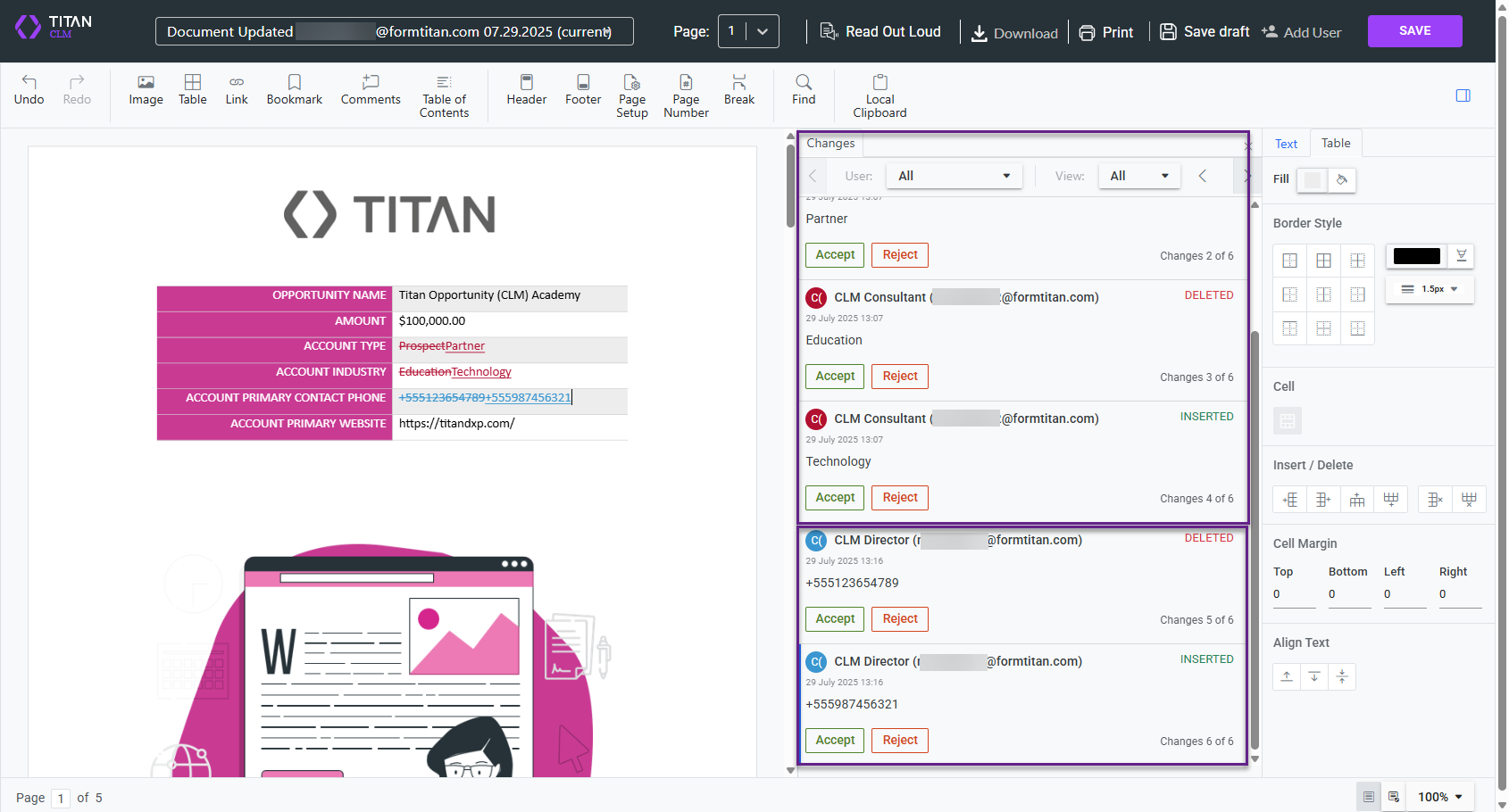 Screenshot of comments added