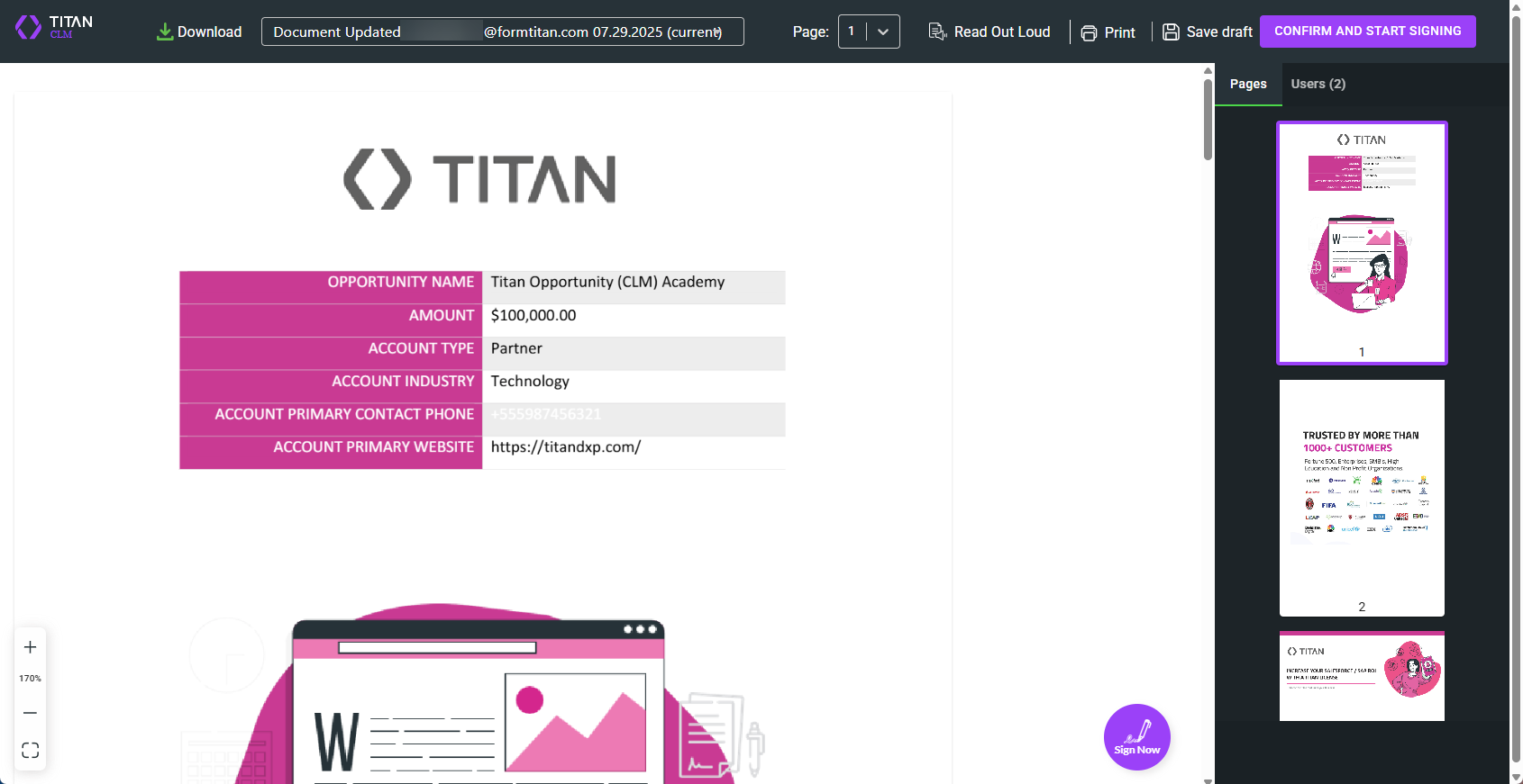 Schreenshot of completed document