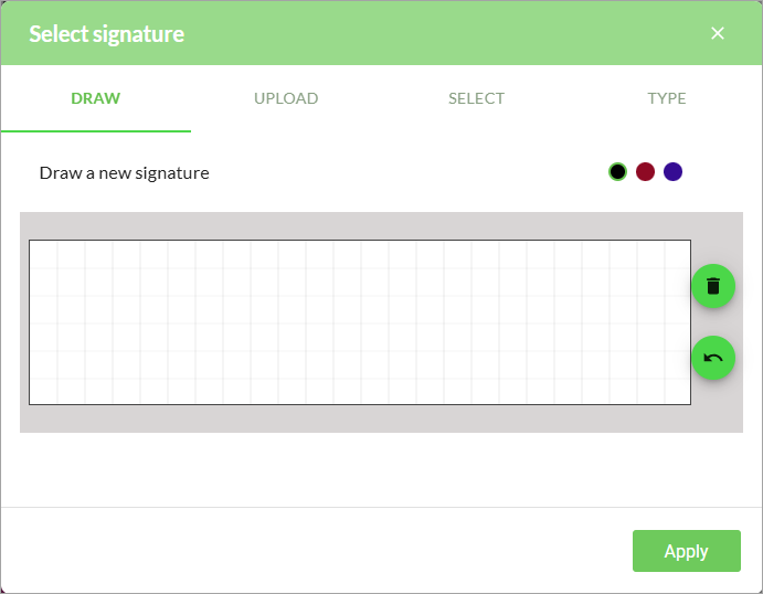 Screenshot showing the Select Signature screen