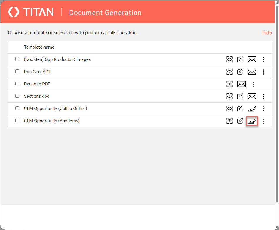 Screenshot of Titan Document Generation modal