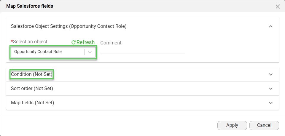 Screenshot of the Condition not set