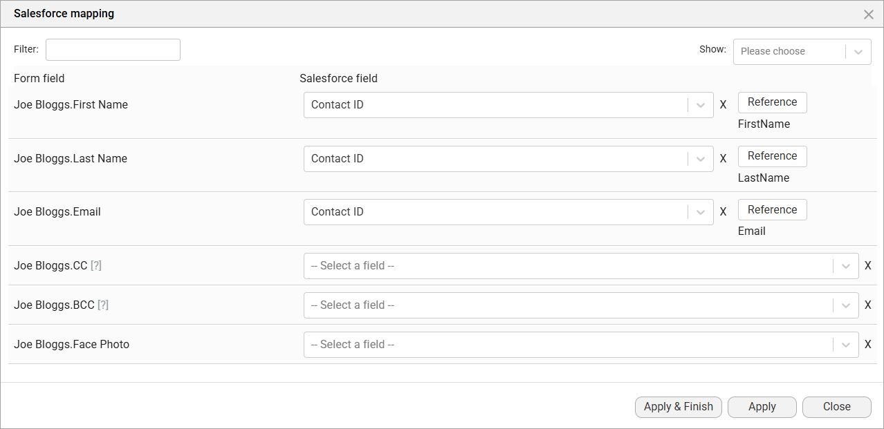 Screenshot of Salesforce mapping