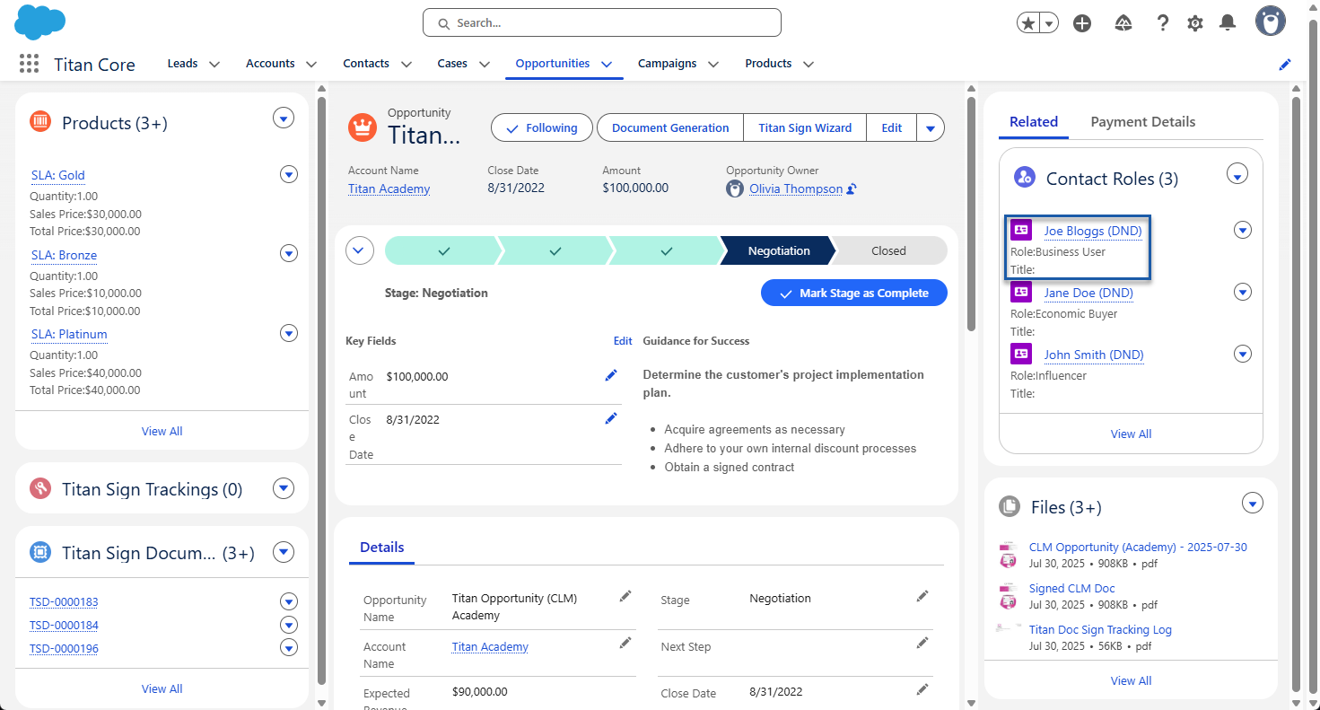 Screenshot of contact role in Salesforce