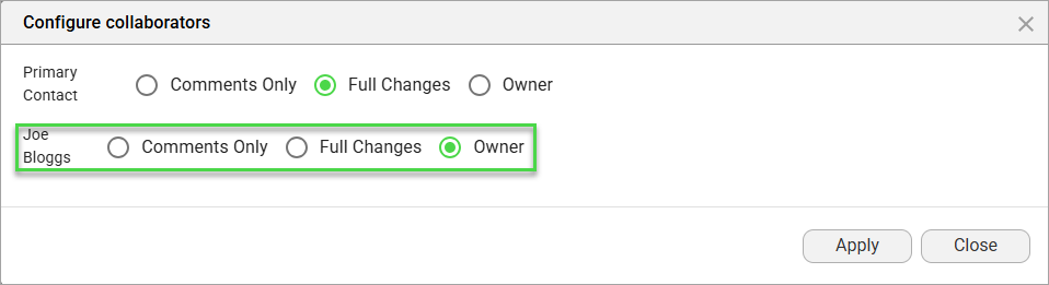 Screenshot of changed document owner