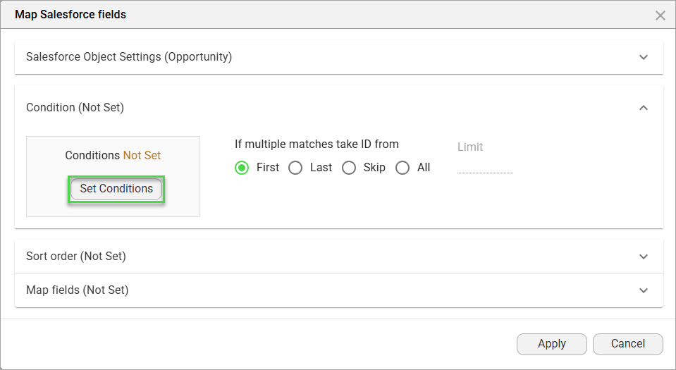 Screenshot of Set Condition button