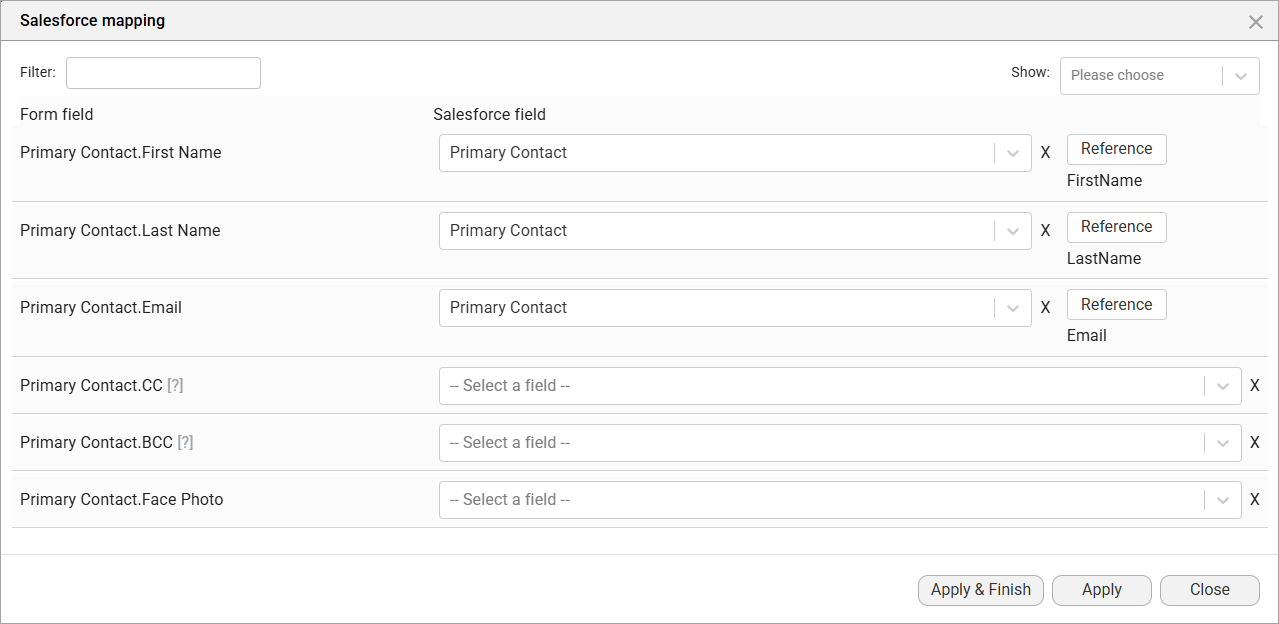 Screenshot showing the Salesforce mapping