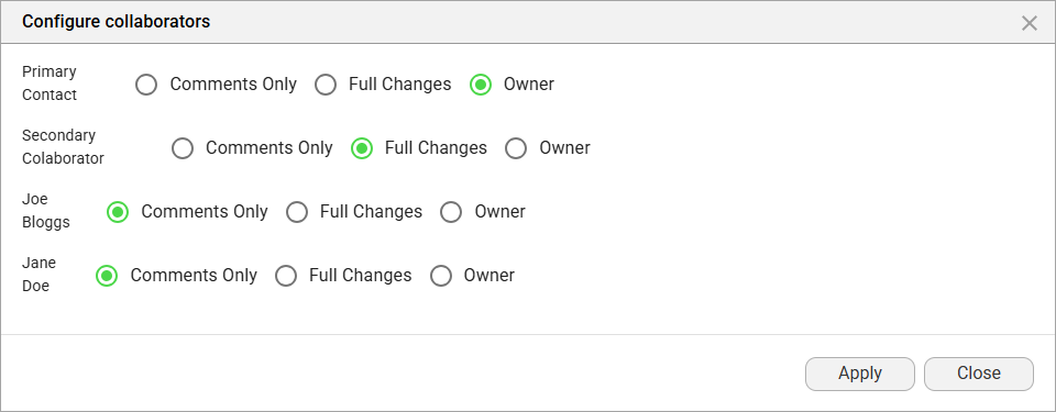 Screenshot showing the Configure collaborators screen