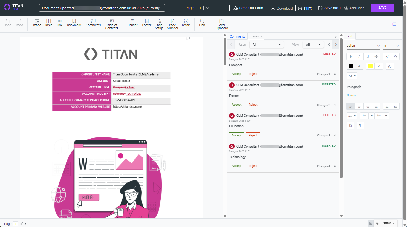 Screenshot showing Accept and Reject buttons