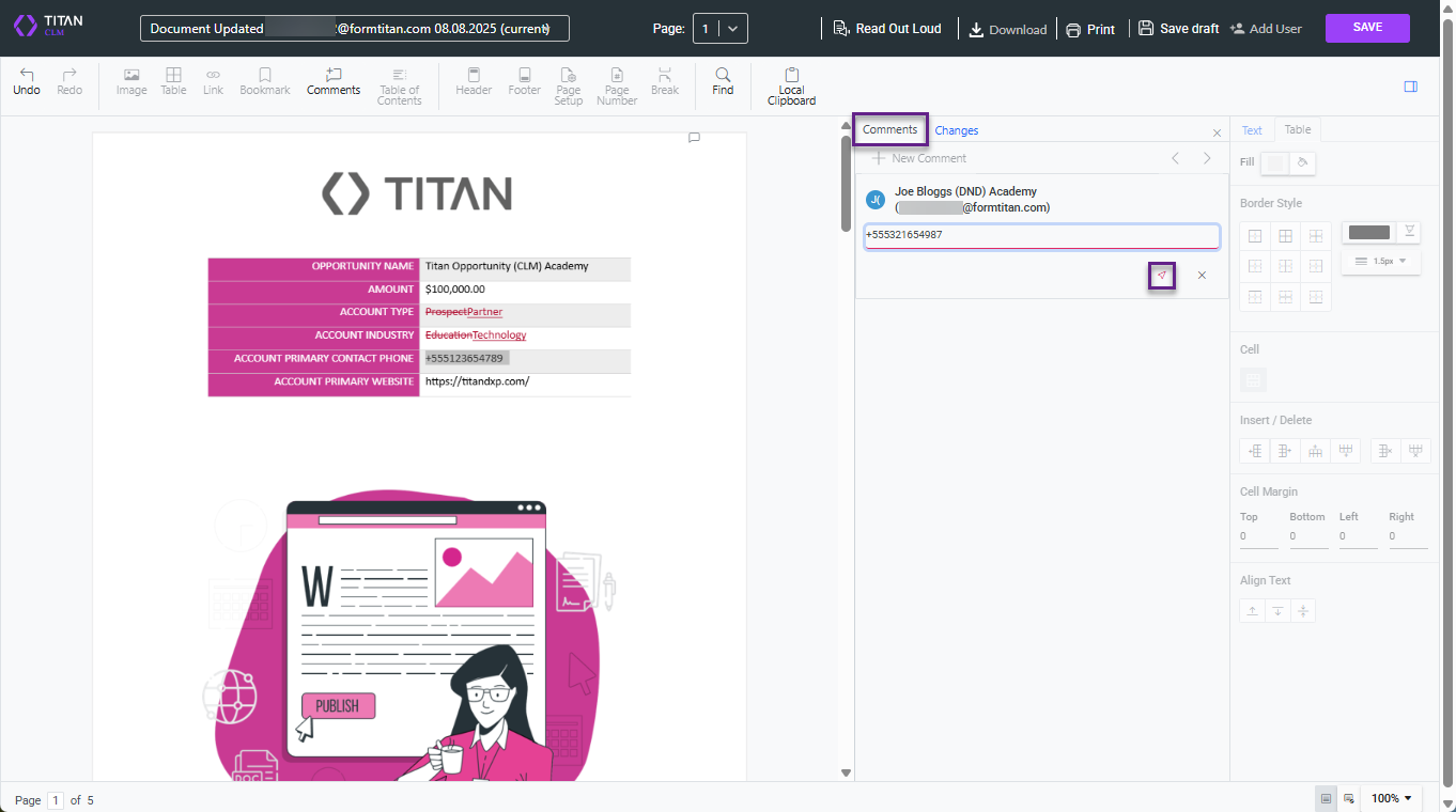 Screenshot showing Comments tab