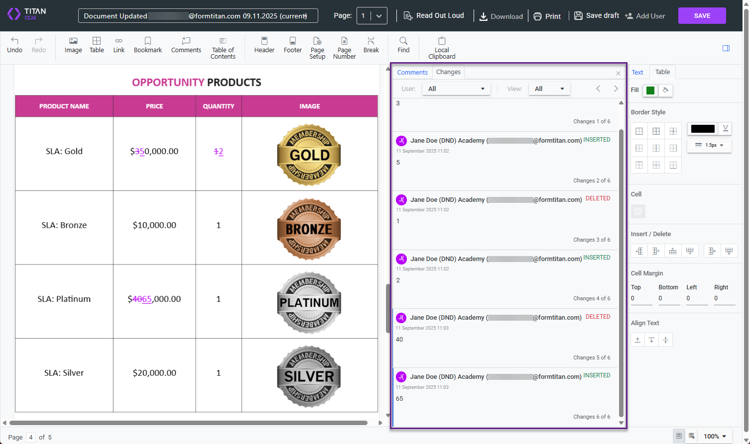 Screenshot of changes made