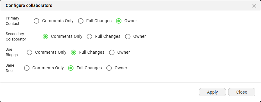 Screenshot of collaborator permissions