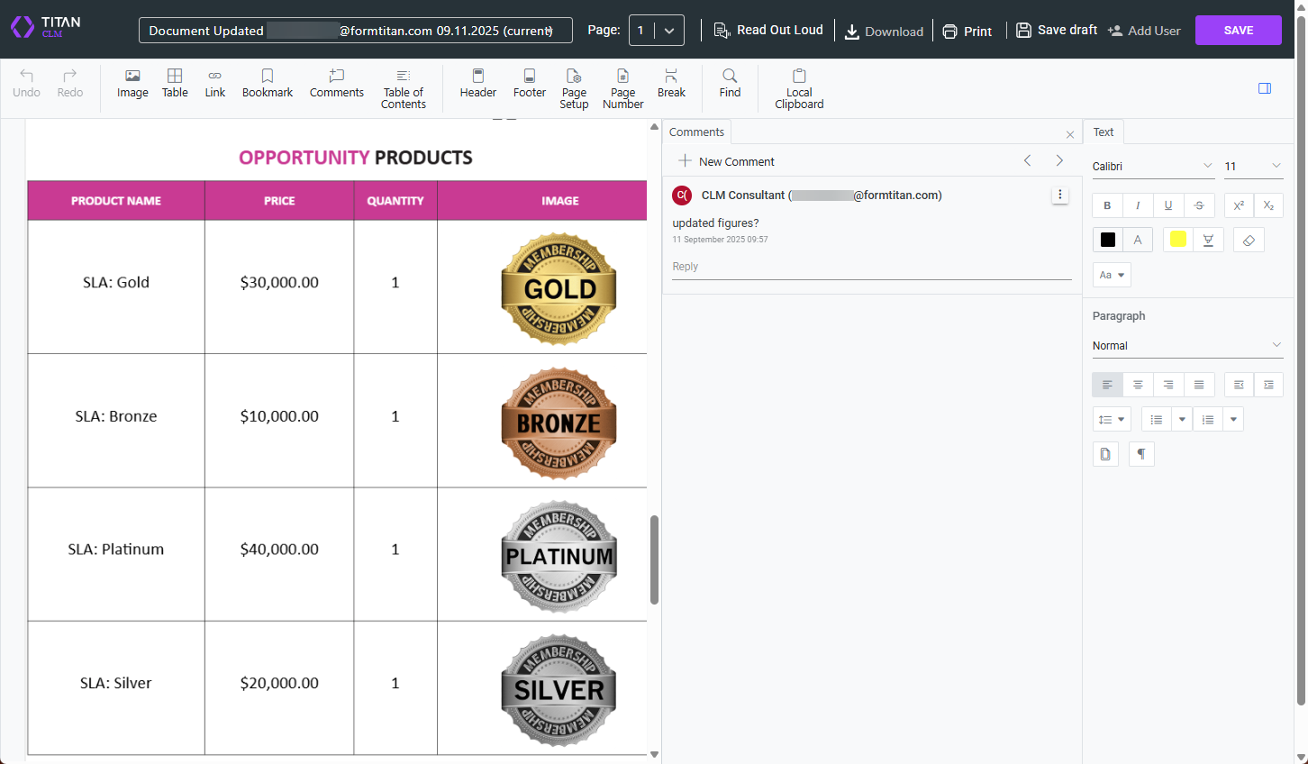 Screenshot showing saved comment and Save button on toolbar