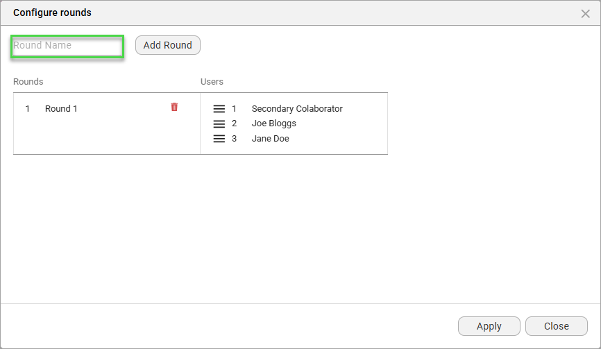 Screenshot of Configure rounds screen