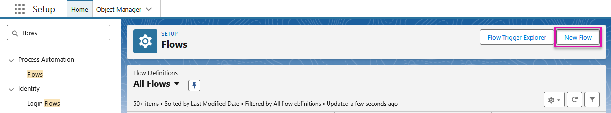 Screenshot of how to create a new flow 