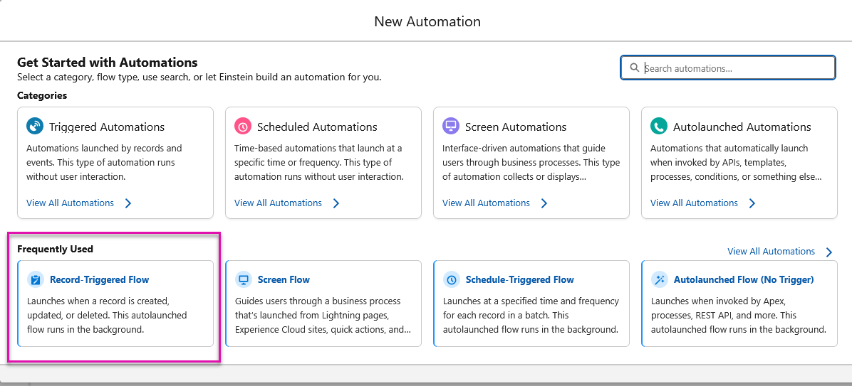 Screenshot of the new automation window 