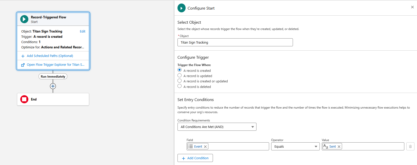Screenshot of the triggering flow 