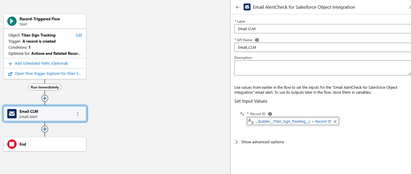 Screenshot of the email alert node 
