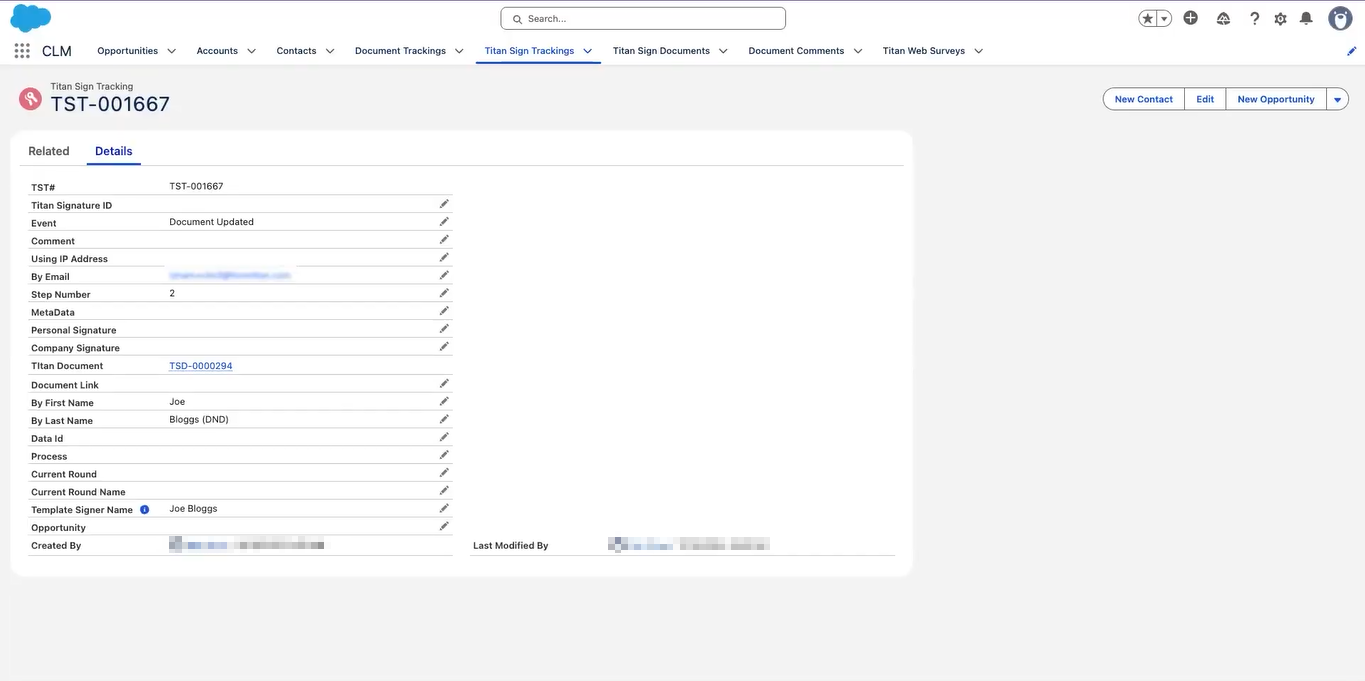 Screenshot of the document tracking details