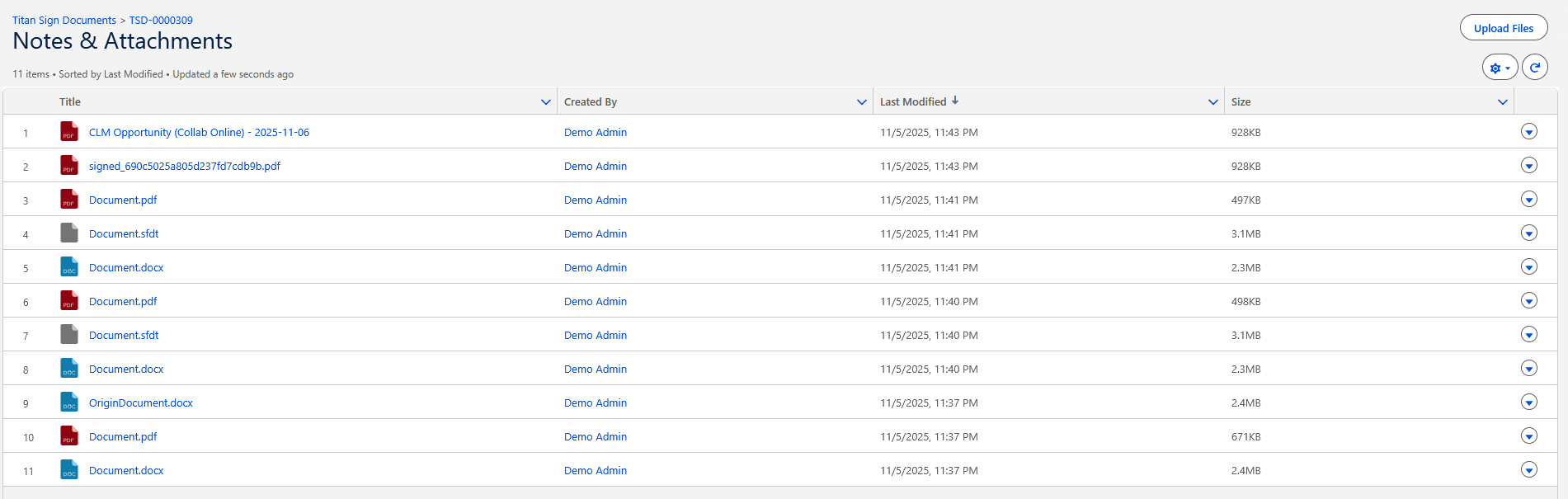 Screenshot of the document history 