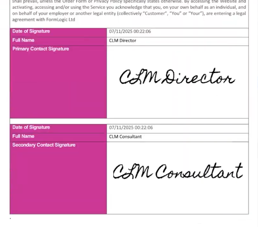Final document displaying completed signatures for both contacts after the signing process is finished.