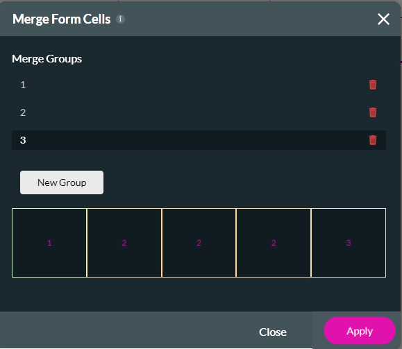 Screenshot of Merge Form Cells window 
