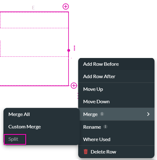 Screenshot showing expanded kebab menu for form to split merged cells 