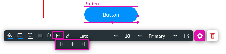 Screenshot of button menu showing the alignment options 