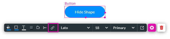 Screenshot of button menu with interactivity icon highlighted 