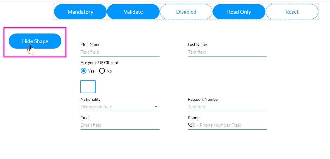 Screenshot of hide shape button