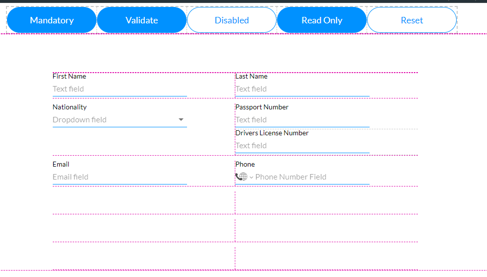 Screenshot of button options on a form 