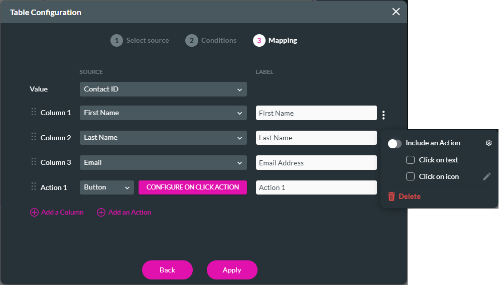 table view mapping step 