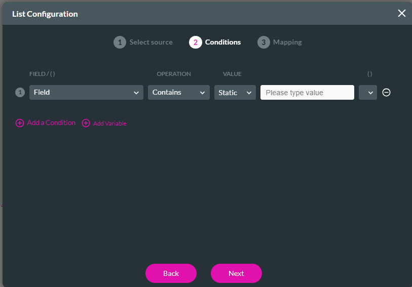 select source for list table 