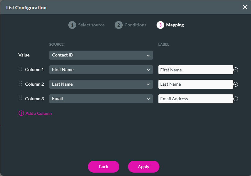 mapping for list table 