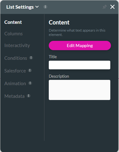 content tab for list table 