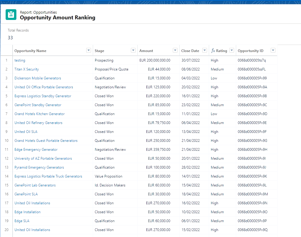 example of a salesforce report 