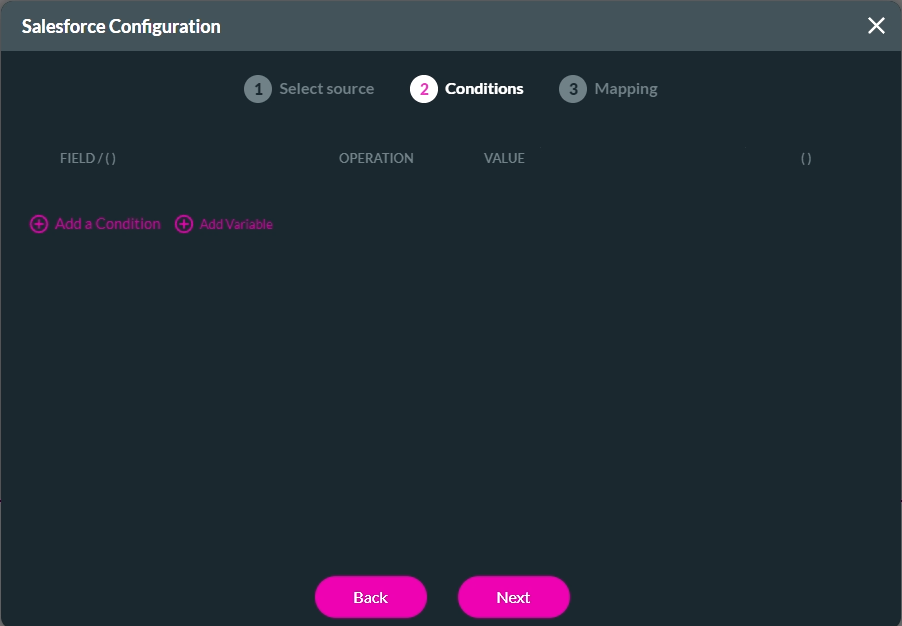 salesforce configuration > conditions 