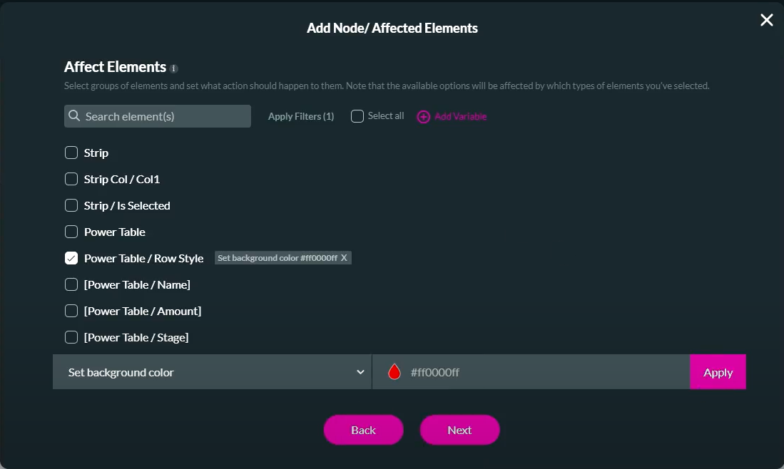 affected elements config 