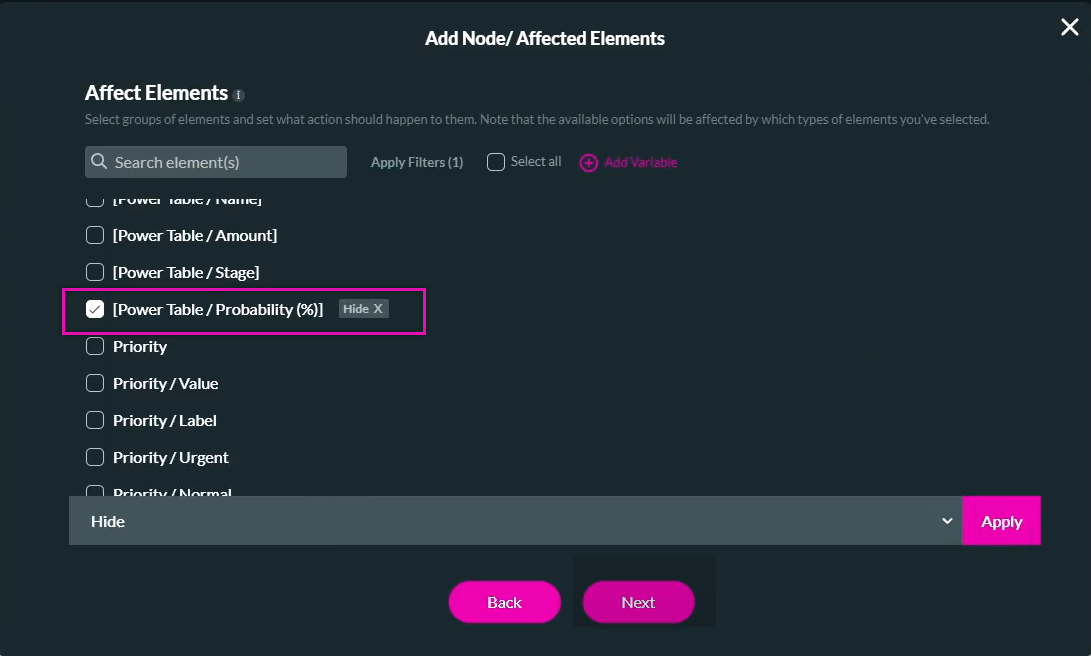 hide table element config 