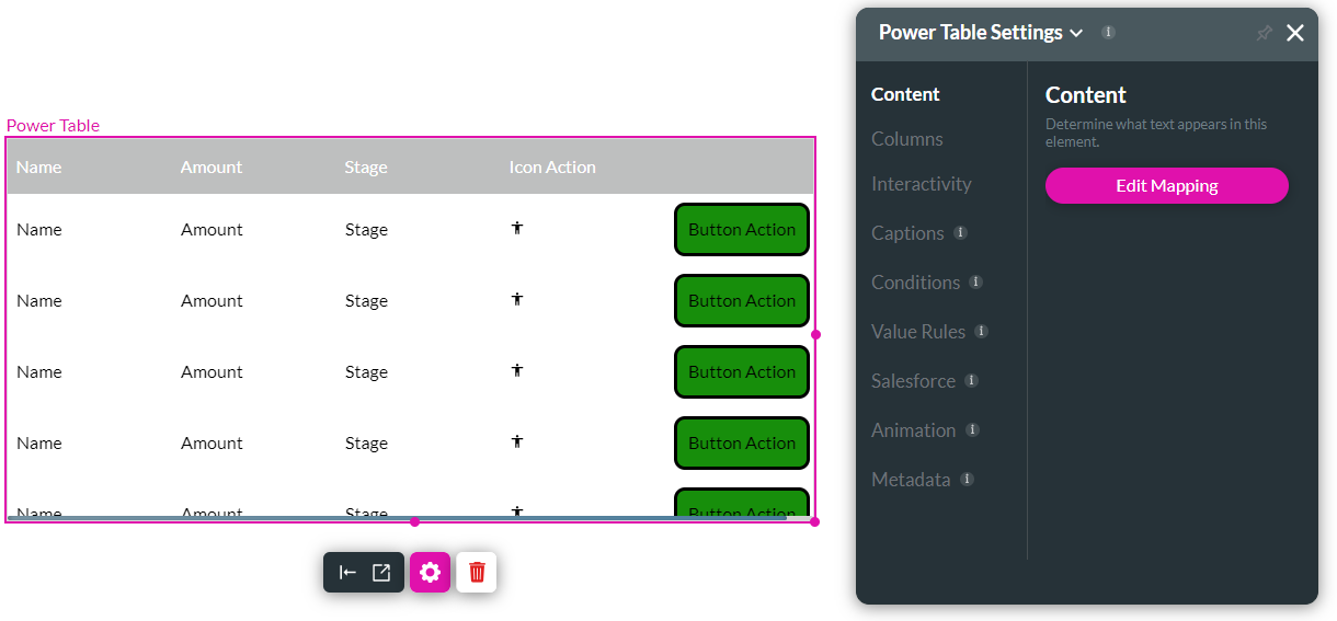 power table settings 