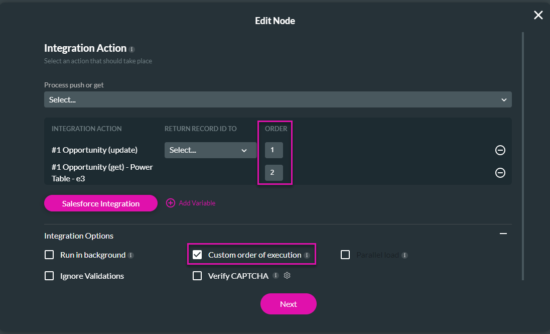 integration action order 