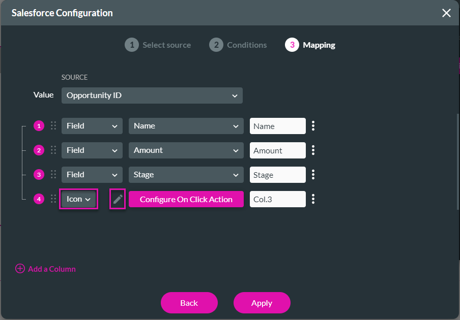 mapping an action to an icon 