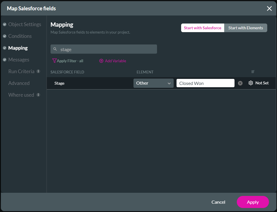 map salesforce fields > mapping 