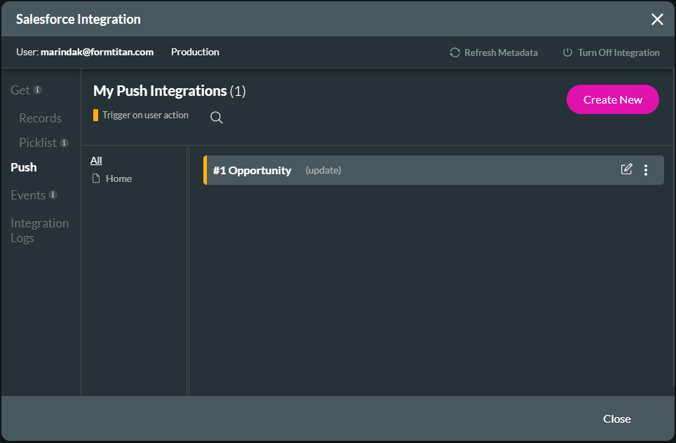 salesforce integrations > push tab 