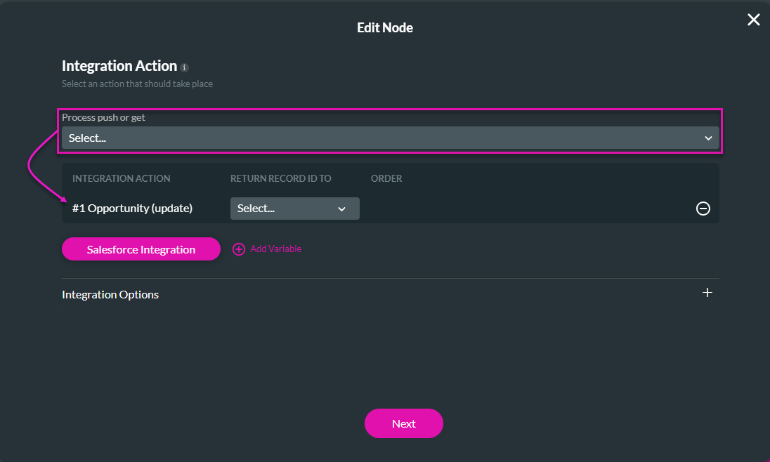 integration action selection 