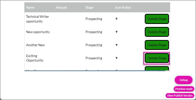 update stage action 