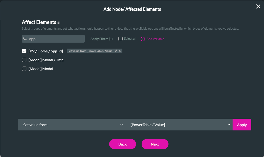 affect elements configuration 