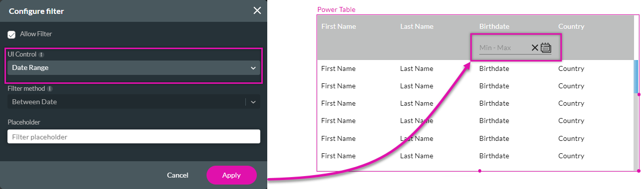 date range filter 