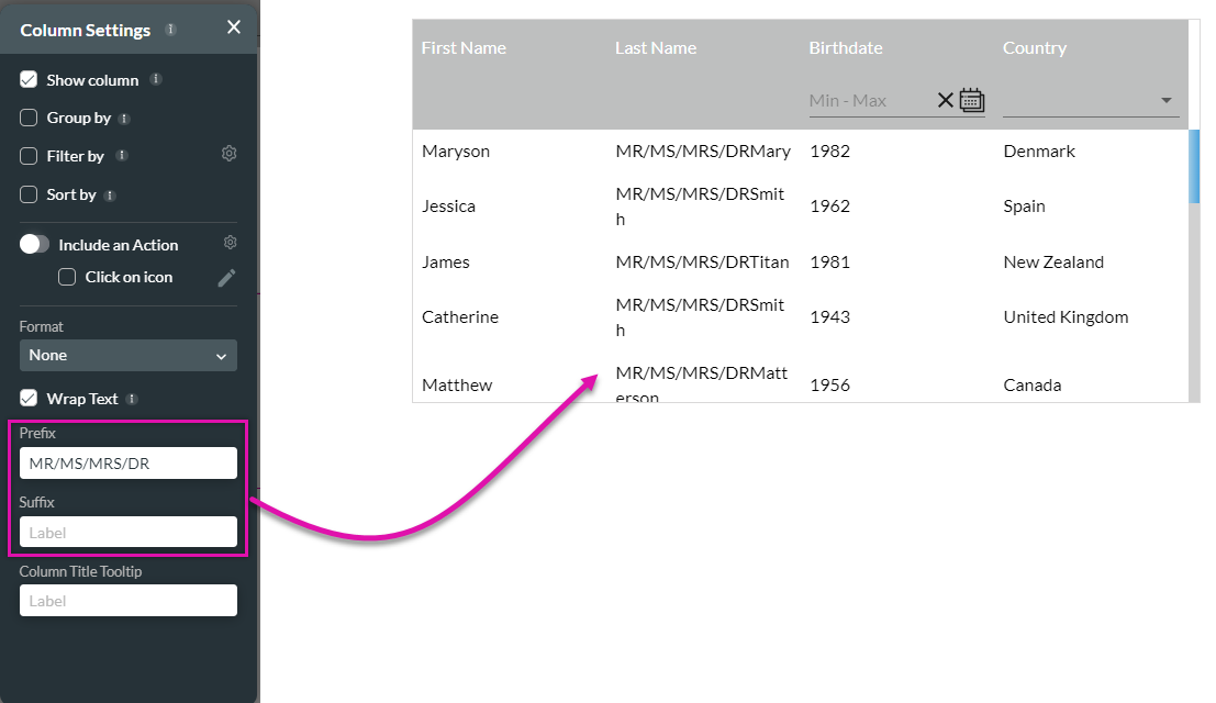 column prefix example 