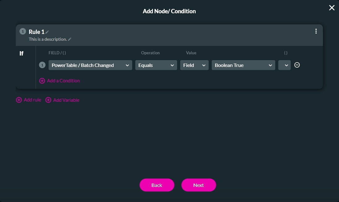 configure batch changed condition 