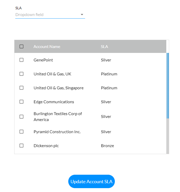 sla drop down and power table example 